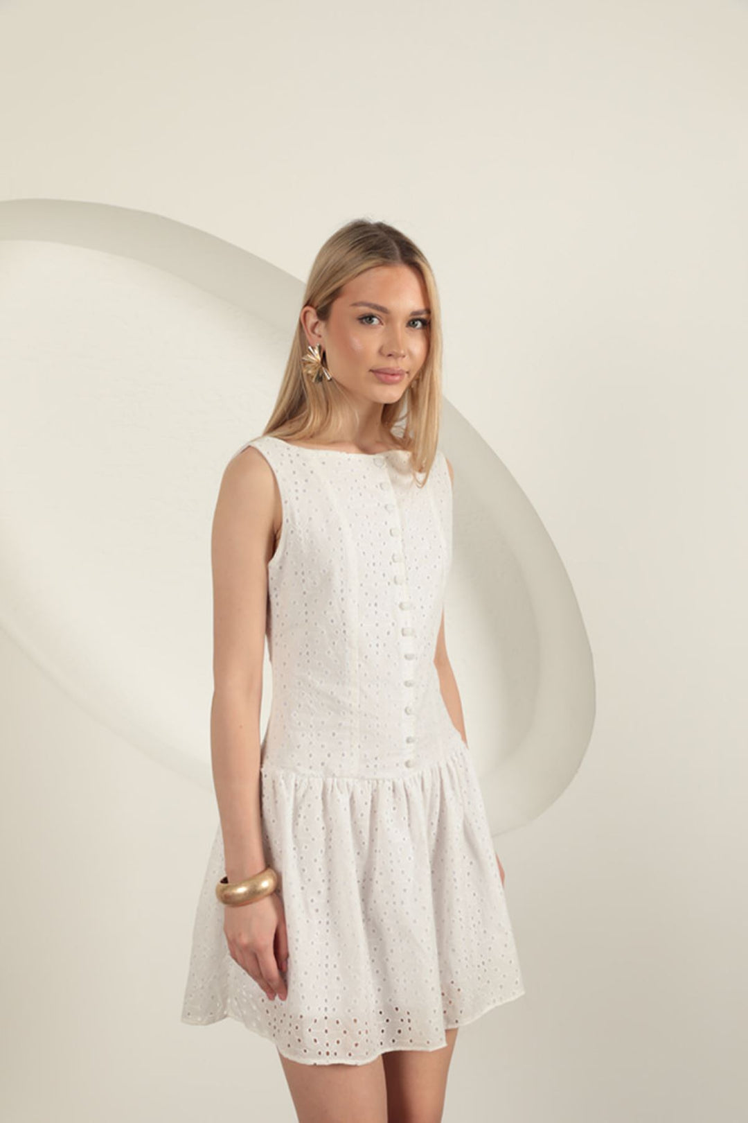 KKT Button Detailed Dress-White - Plymouth