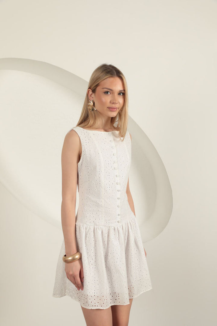 KKT Button Detailed Dress-White - Plymouth