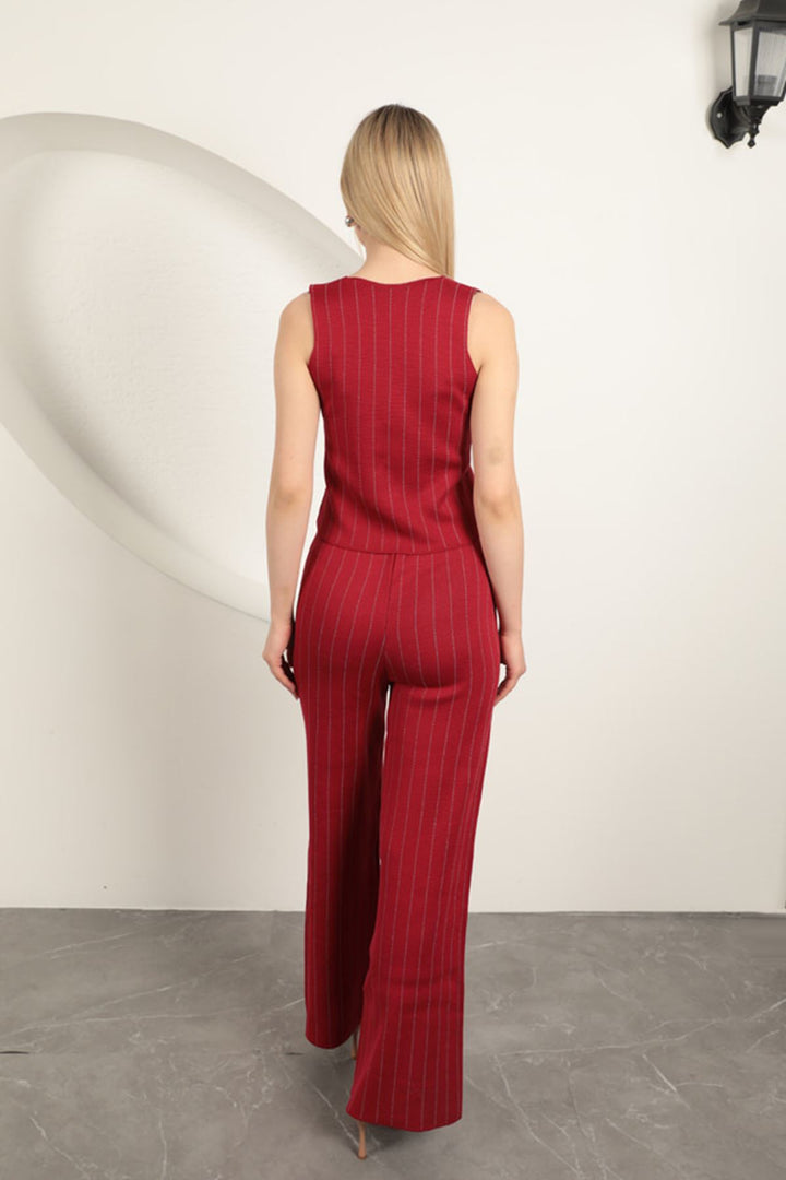 KKT Claret Red/Grey Women's Suit with Knitted Fabric Vest - Tipton