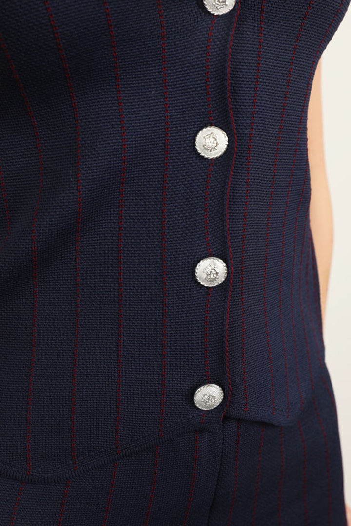 KKT Knitted Fabric Vest Women's Suit-Navy Blue/Burgundy - Colonie