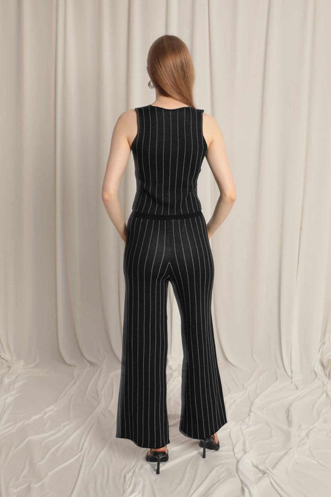 KKT Knitted Fabric Vest Women's Black/White Suit - Pau