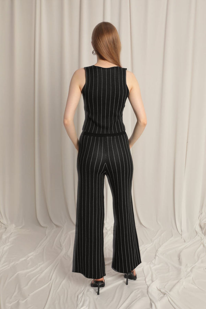 KKT Knitted Fabric Vest Women's Black/White Suit - Pau