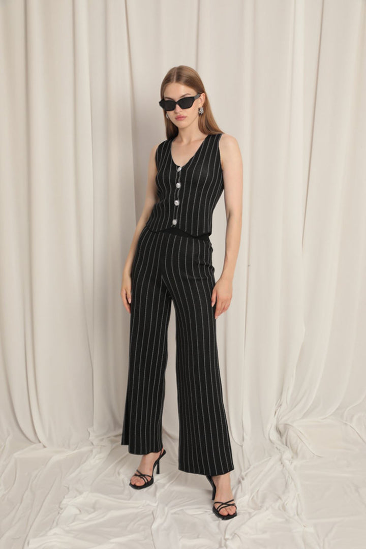 KKT Knitted Fabric Vest Women's Black/White Suit - Pau