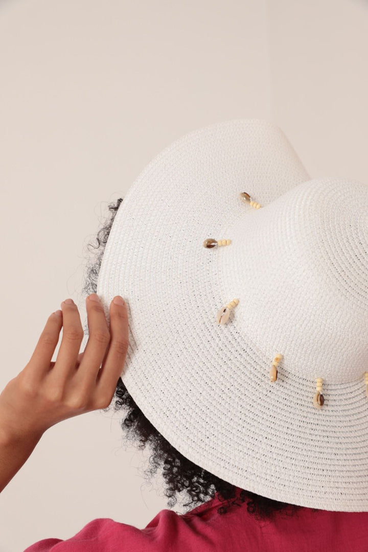 KKT Straw Shell Women's Hat-White - Snizhne