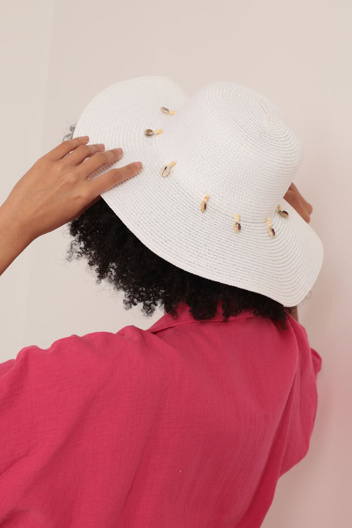 KKT Straw Shell Women's Hat-White - Snizhne