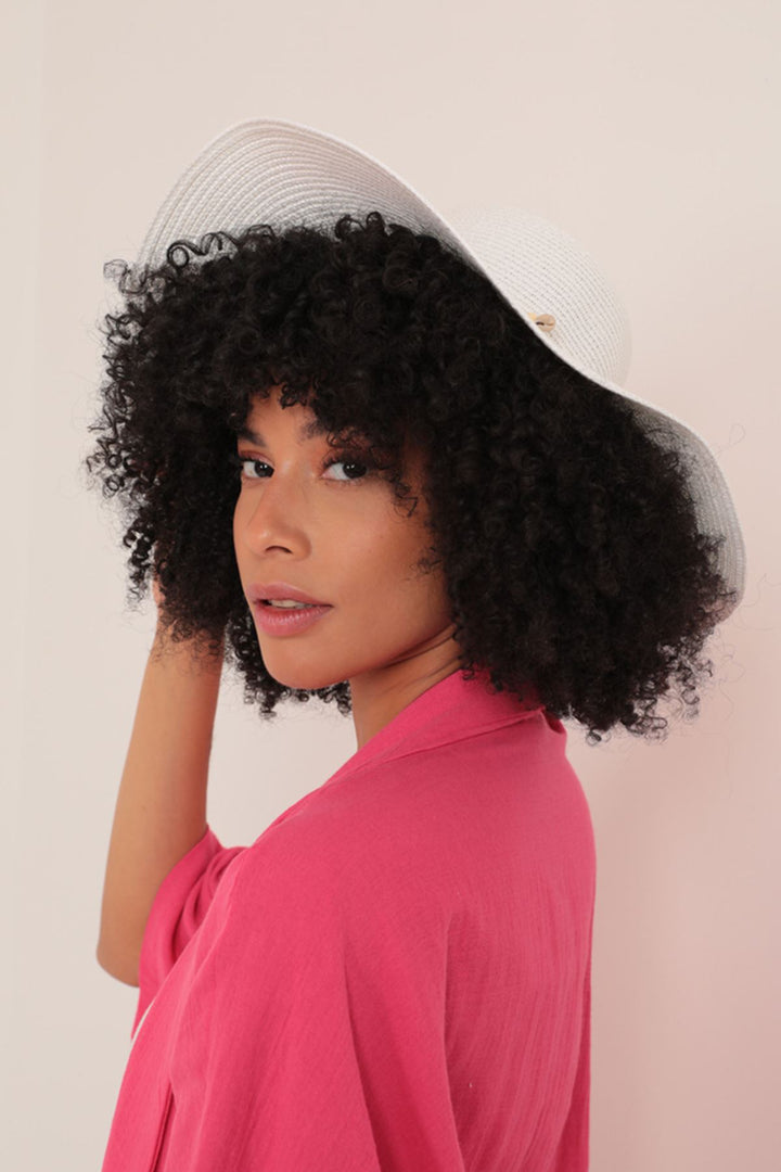 KKT Straw Shell Women's Hat-White - Snizhne
