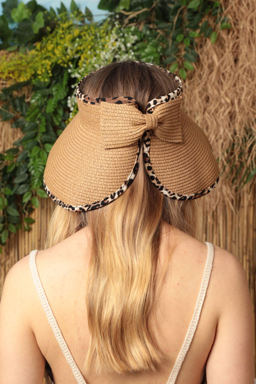 KKT Straw Leopard Detailed Visor Hat-Camel - Abertawe