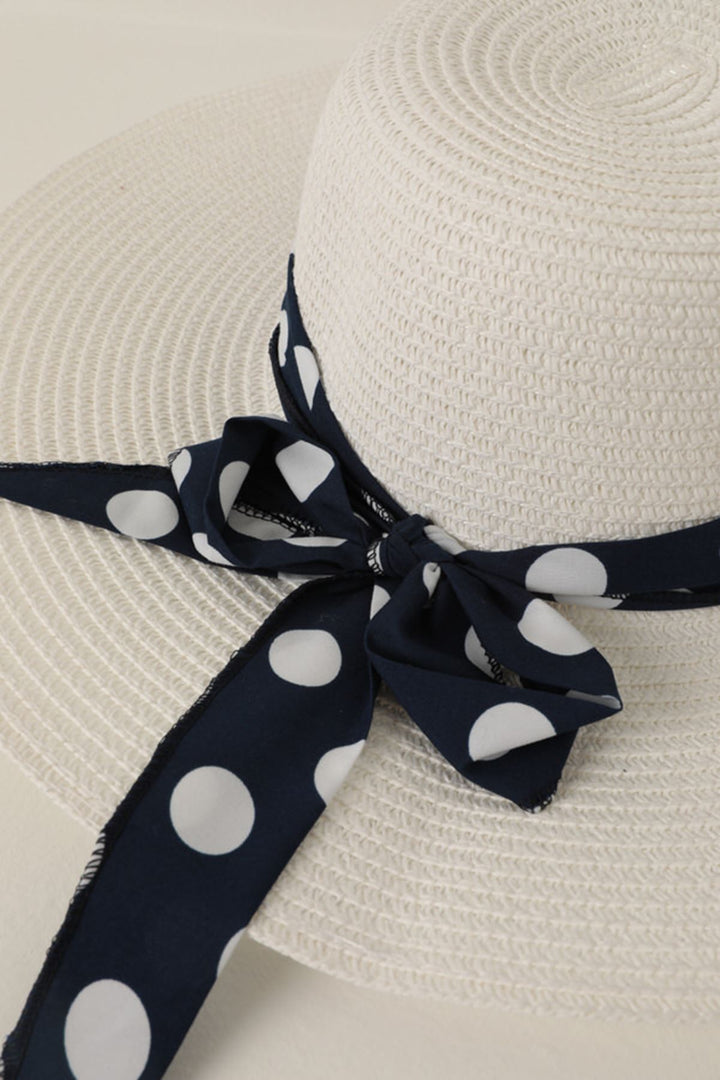 KKT Straw Polka Dot Bow Women's Hat-White - Spruce Grove