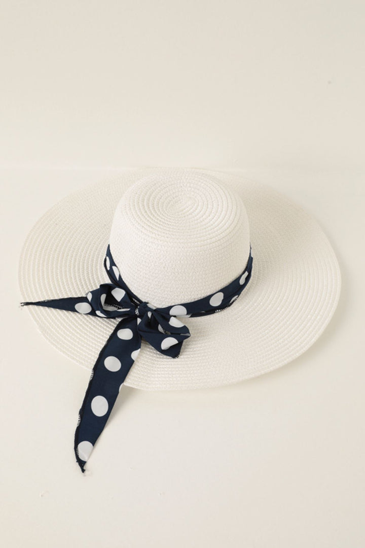 KKT Straw Polka Dot Bow Women's Hat-White - Spruce Grove