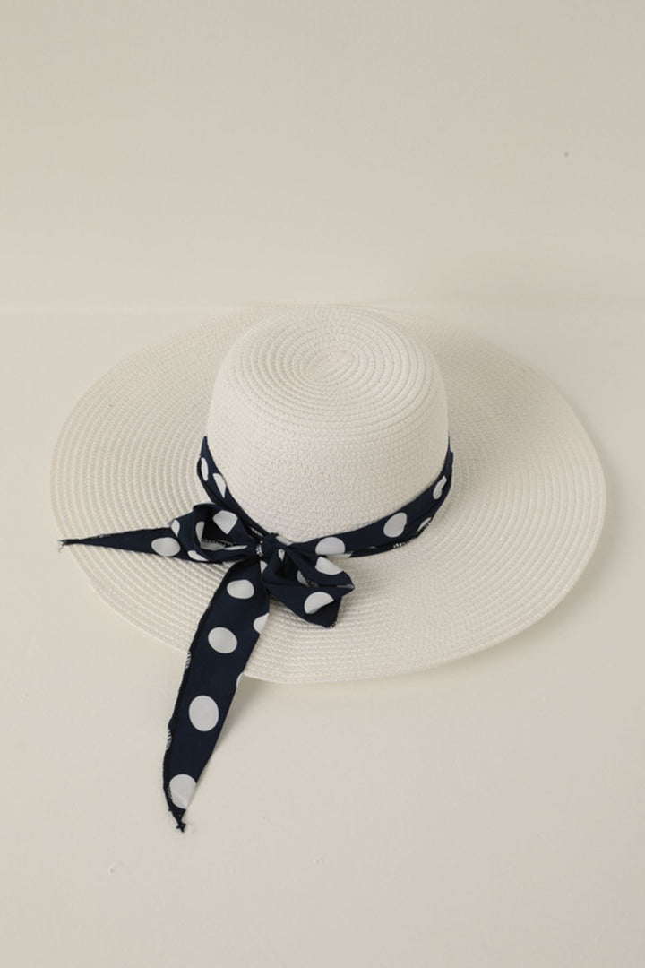 KKT Straw Polka Dot Bow Women's Hat-White - Spruce Grove