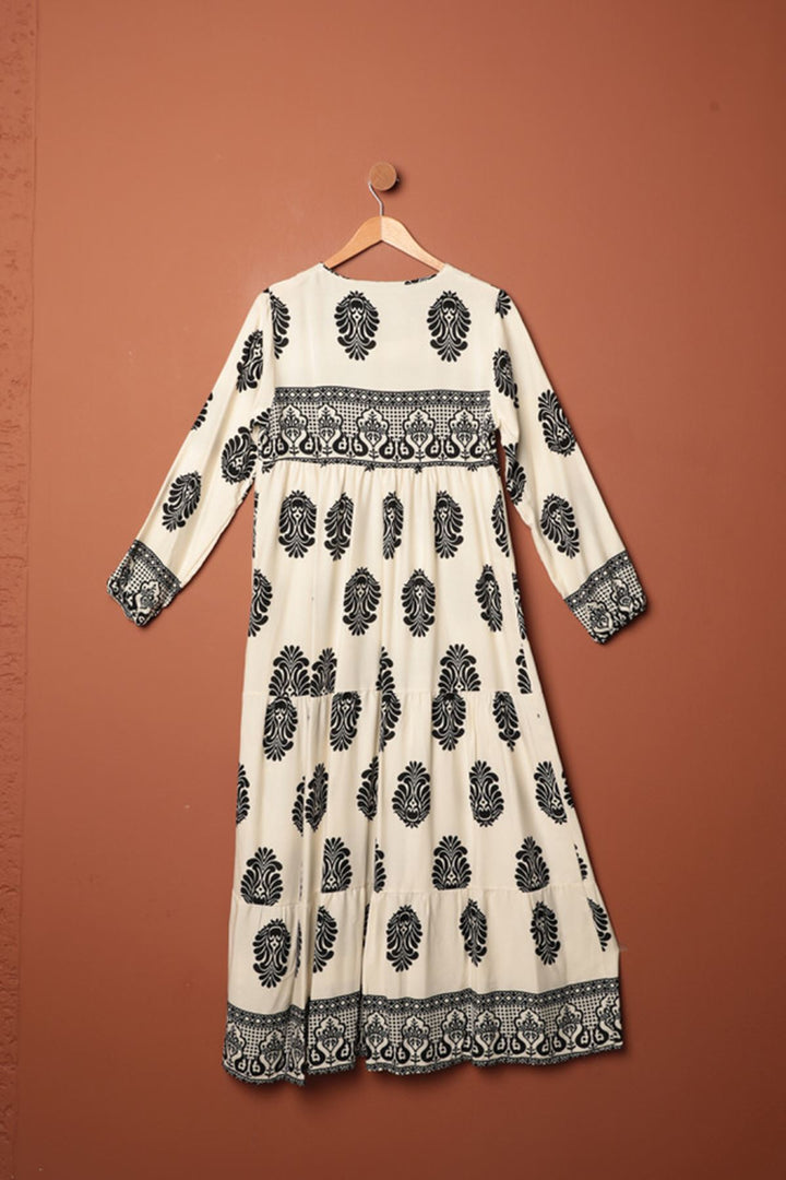 KKT Viscose Fabric Ethnic Dress-Ecru - Pátra