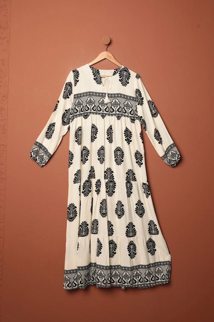 KKT Viscose Fabric Ethnic Dress-Ecru - Pátra