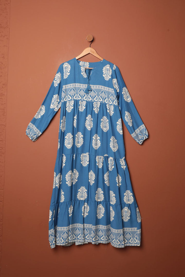 KKT Viscose Fabric Ethnic Dress-Indigo - Saint-Maur-des-Fossés