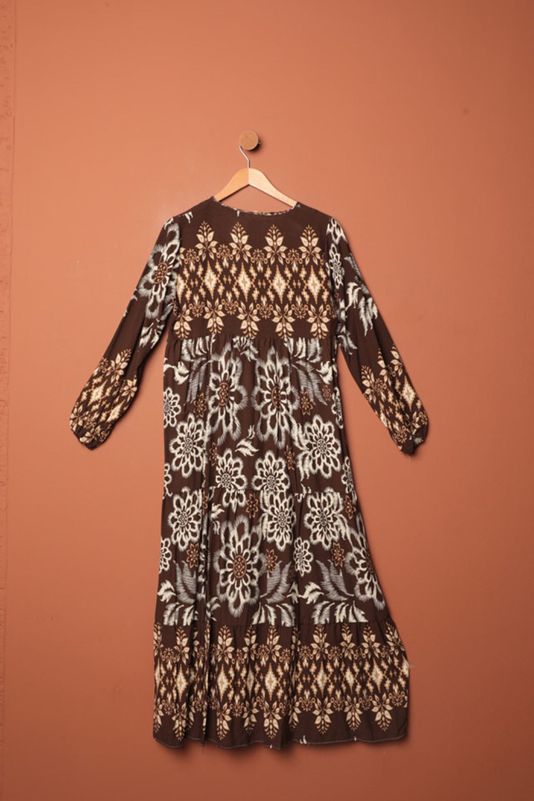 KKT Viscose Fabric Patterned Dress-Coffee - Acaxochitlán