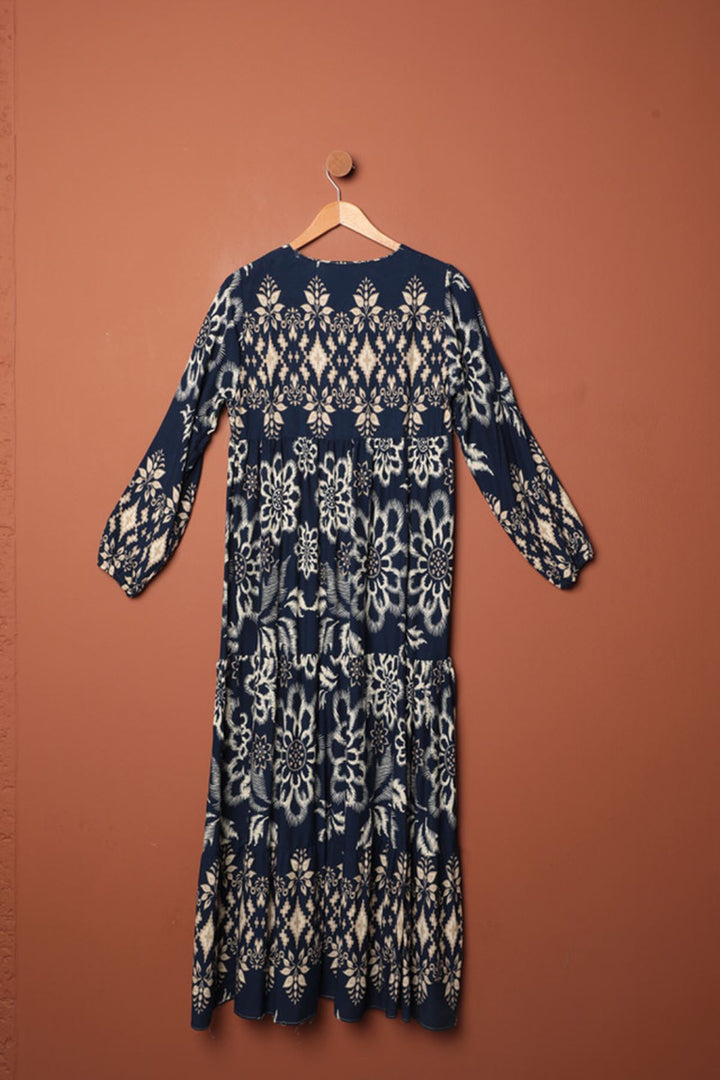 KKT Viscose Fabric Patterned Dress-Navy Blue - Thérmi