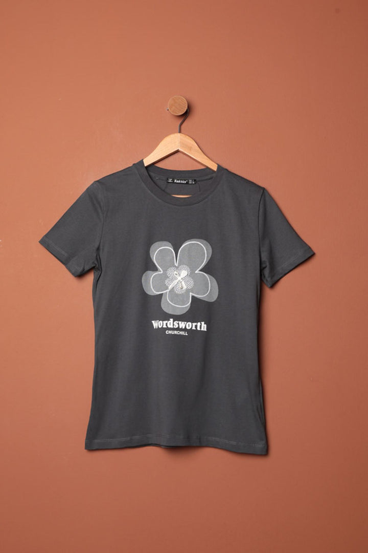 KKT Bow Printed T-Shirt-Anthracite - Villa Victoria