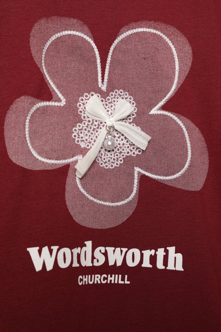 KKT Bow Printed T-Shirt-Burgundy - Royal Tunbridge Wells