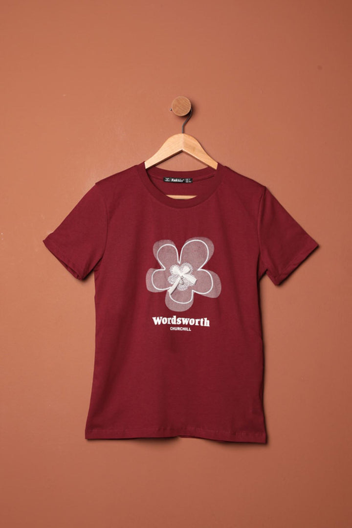 KKT Bow Printed T-Shirt-Burgundy - Royal Tunbridge Wells