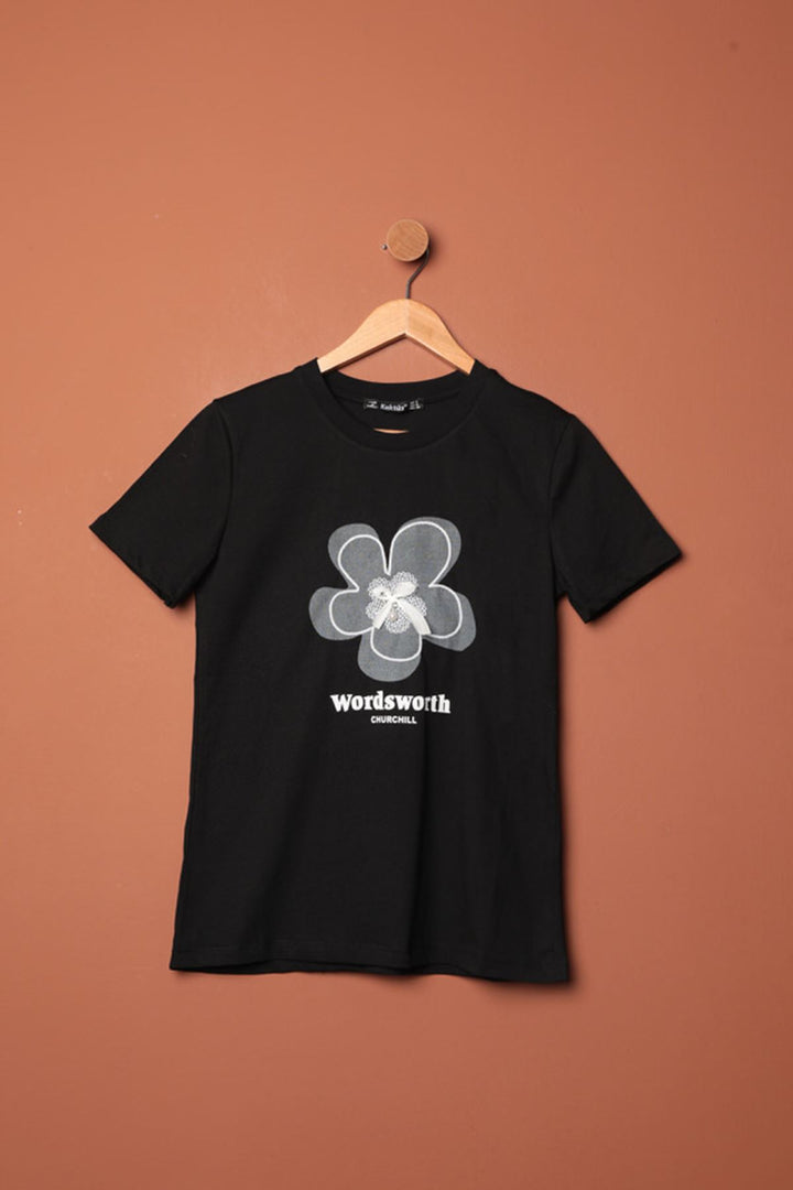 KKT Bow Printed T-Shirt-Black - Wylie
