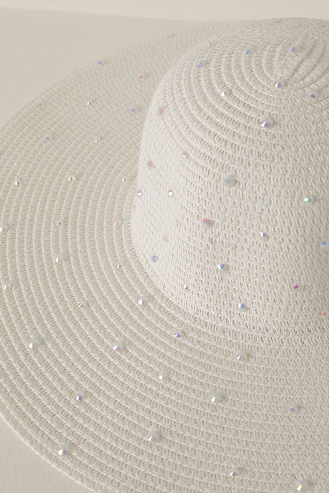KKT Women's Wide Straw Hat with Stones-White - Mafra