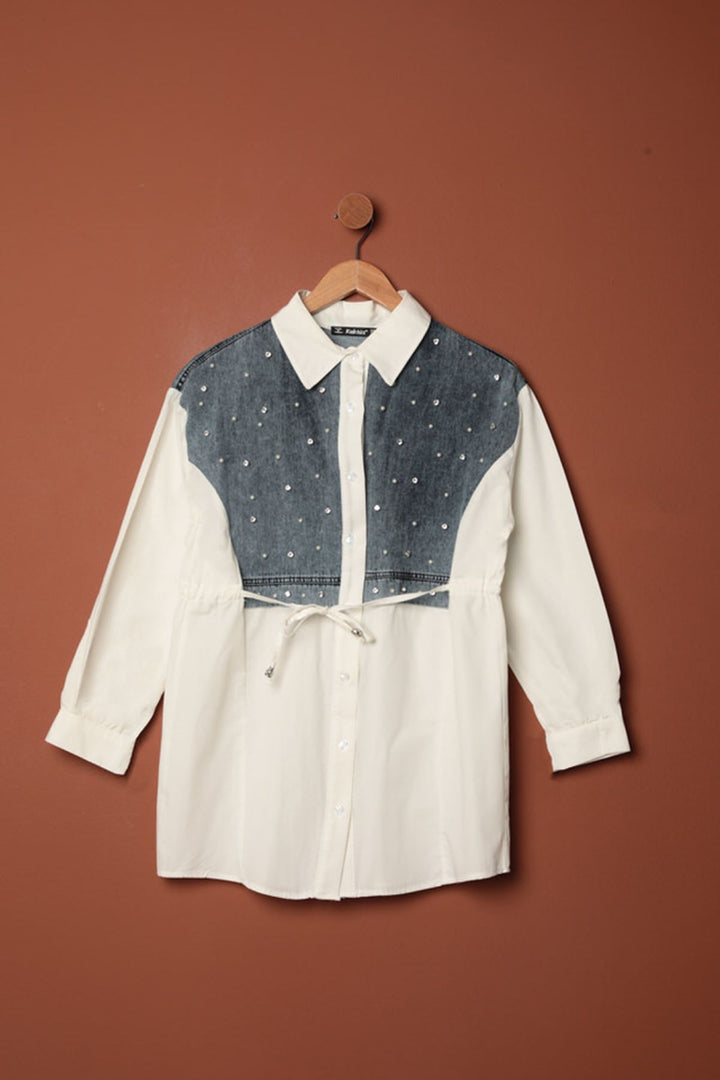 KKT Poplin Fabric Pearl Detailed Ecru Women's Shirt - Tlapacoyan