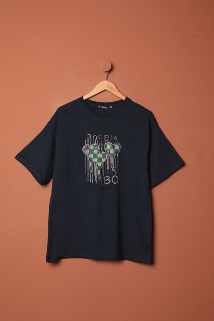 KKT Stone Printed Women's T-Shirt-Navy Blue - West Palm Beach