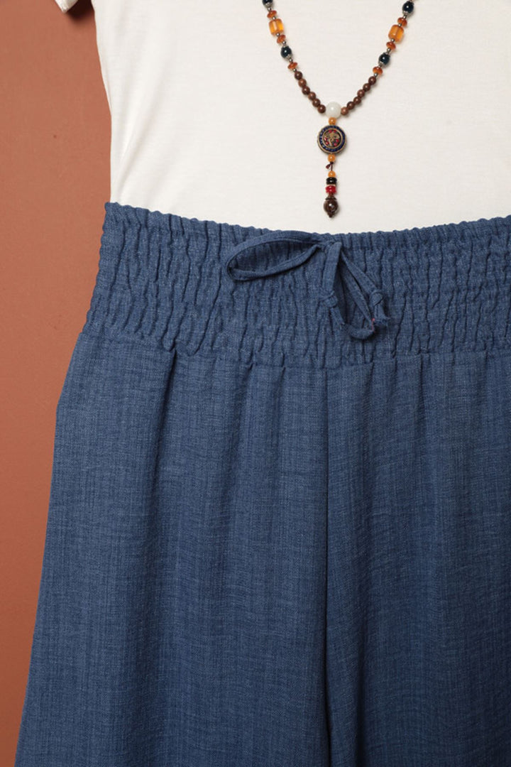 KKT Linen Aerobin Fabric Loose Trousers-Indigo - Lawton