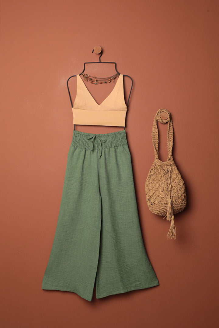 KKT Linen Aerobin Fabric Loose Trousers-Khaki - Empoli