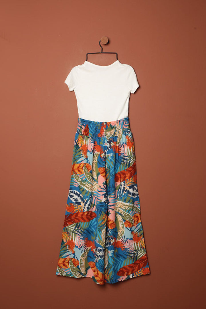 KKT Viscose Fabric Leaf Patterned Trousers-Blue - Poltava