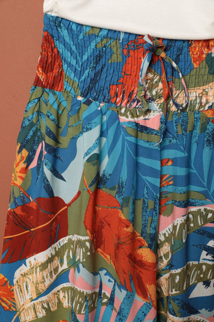 KKT Viscose Fabric Leaf Patterned Trousers-Blue - Poltava