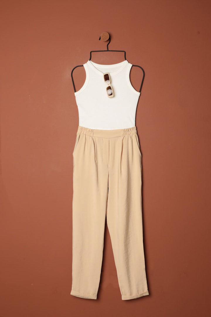 KKT Modal Fabric Double Leg Women's Trousers-Beige - Paderno Dugnano