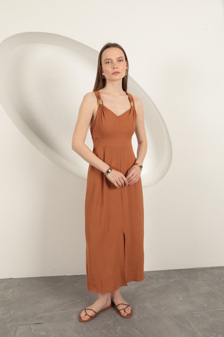 KKT Buckle Detailed Strap Dress-Brown - Ancona