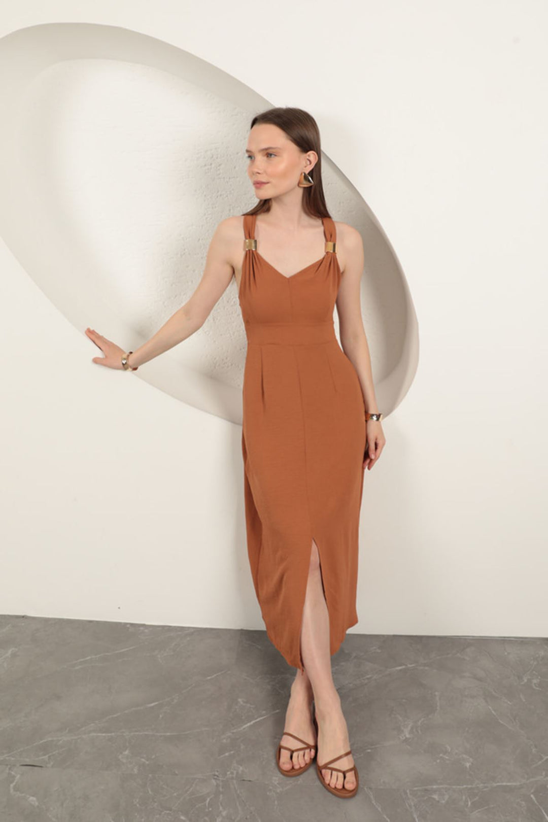 KKT Buckle Detailed Strap Dress-Brown - Ancona