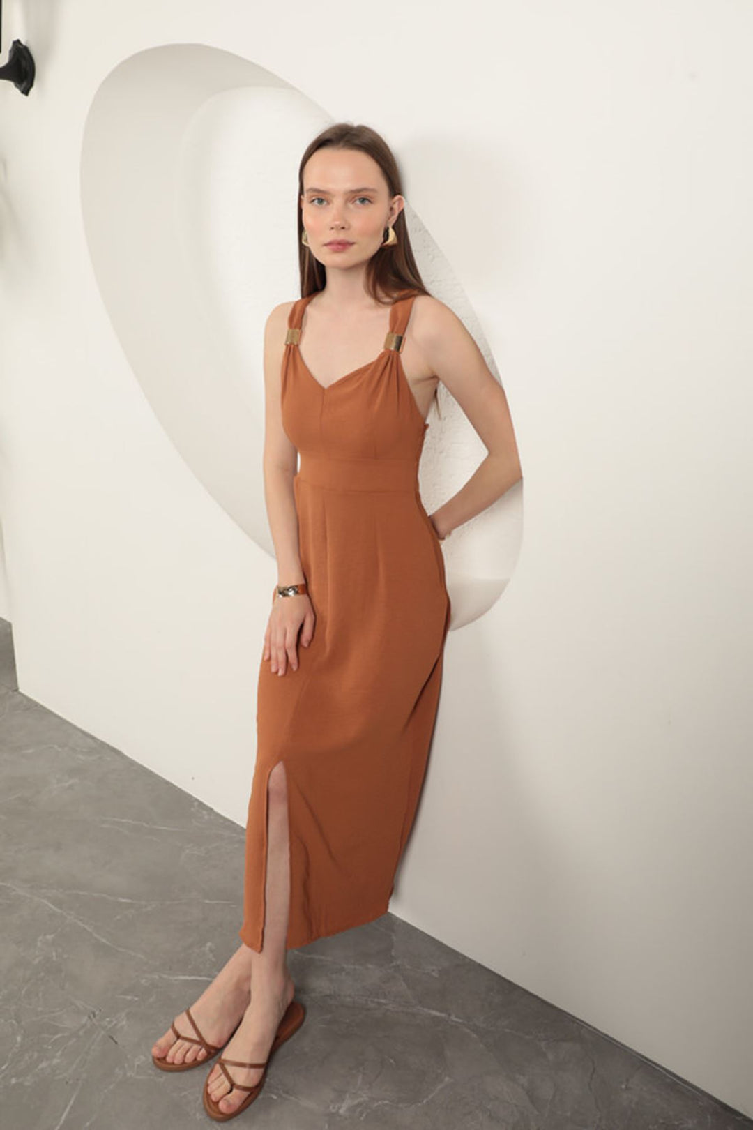 KKT Buckle Detailed Strap Dress-Brown - Ancona