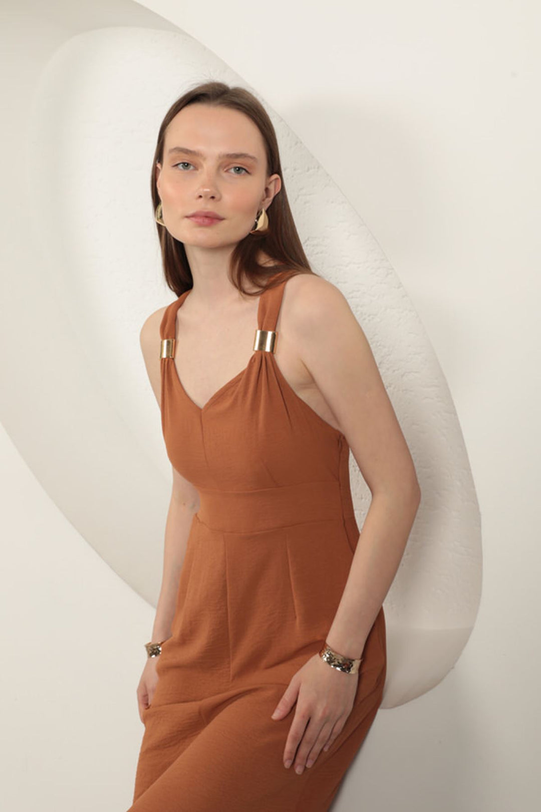 KKT Buckle Detailed Strap Dress-Brown - Ancona