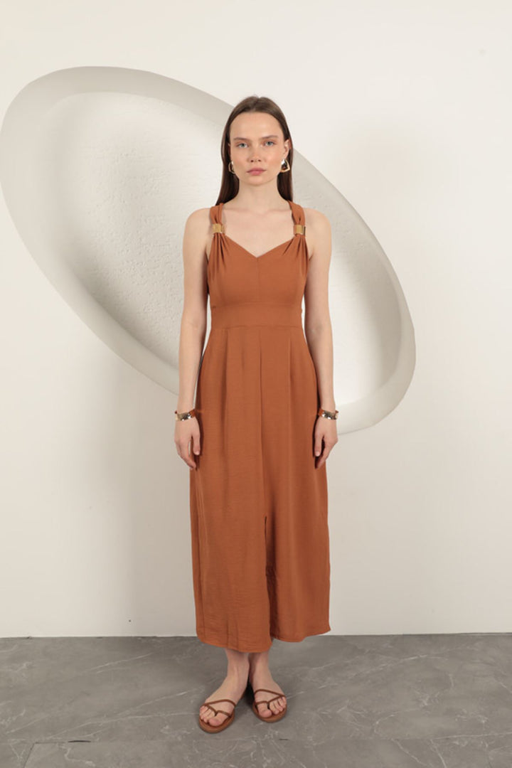KKT Buckle Detailed Strap Dress-Brown - Ancona