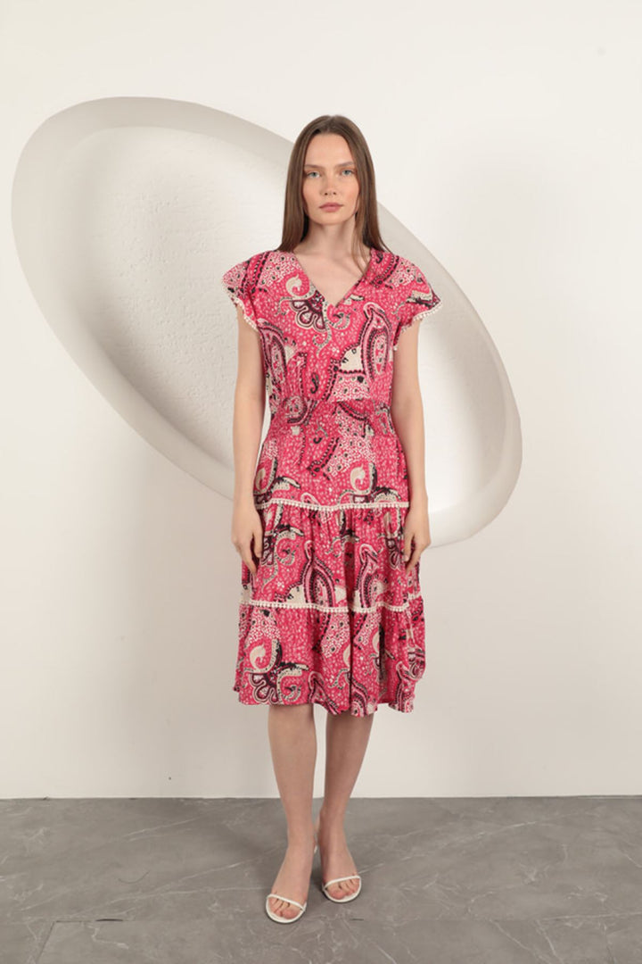 KKT Viscose Ethnic Patterned Dress-Fuchsia - Kozáni