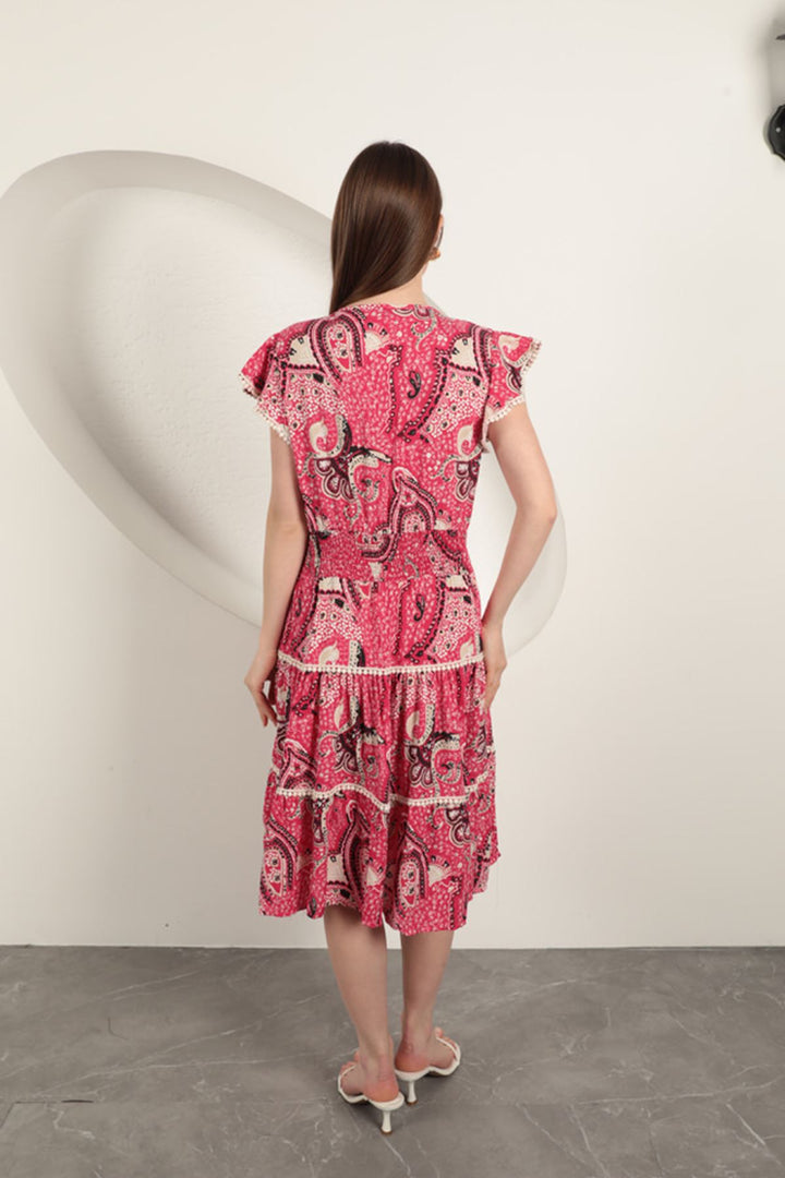 KKT Viscose Ethnic Patterned Dress-Fuchsia - Kozáni