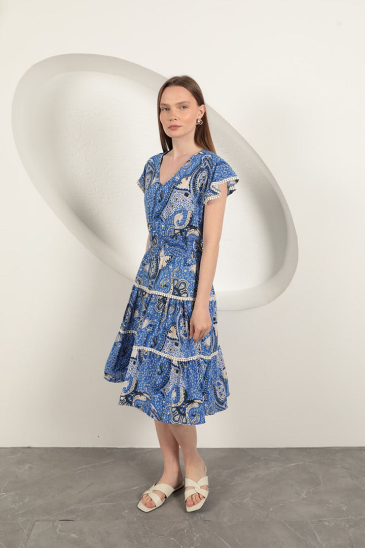 KKT Viscose Ethnic Patterned Dress-Sax - Auckland