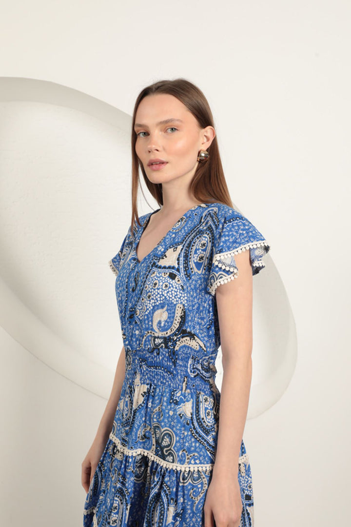 KKT Viscose Ethnic Patterned Dress-Sax - Auckland