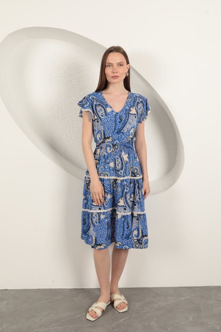 KKT Viscose Ethnic Patterned Dress-Sax - Auckland