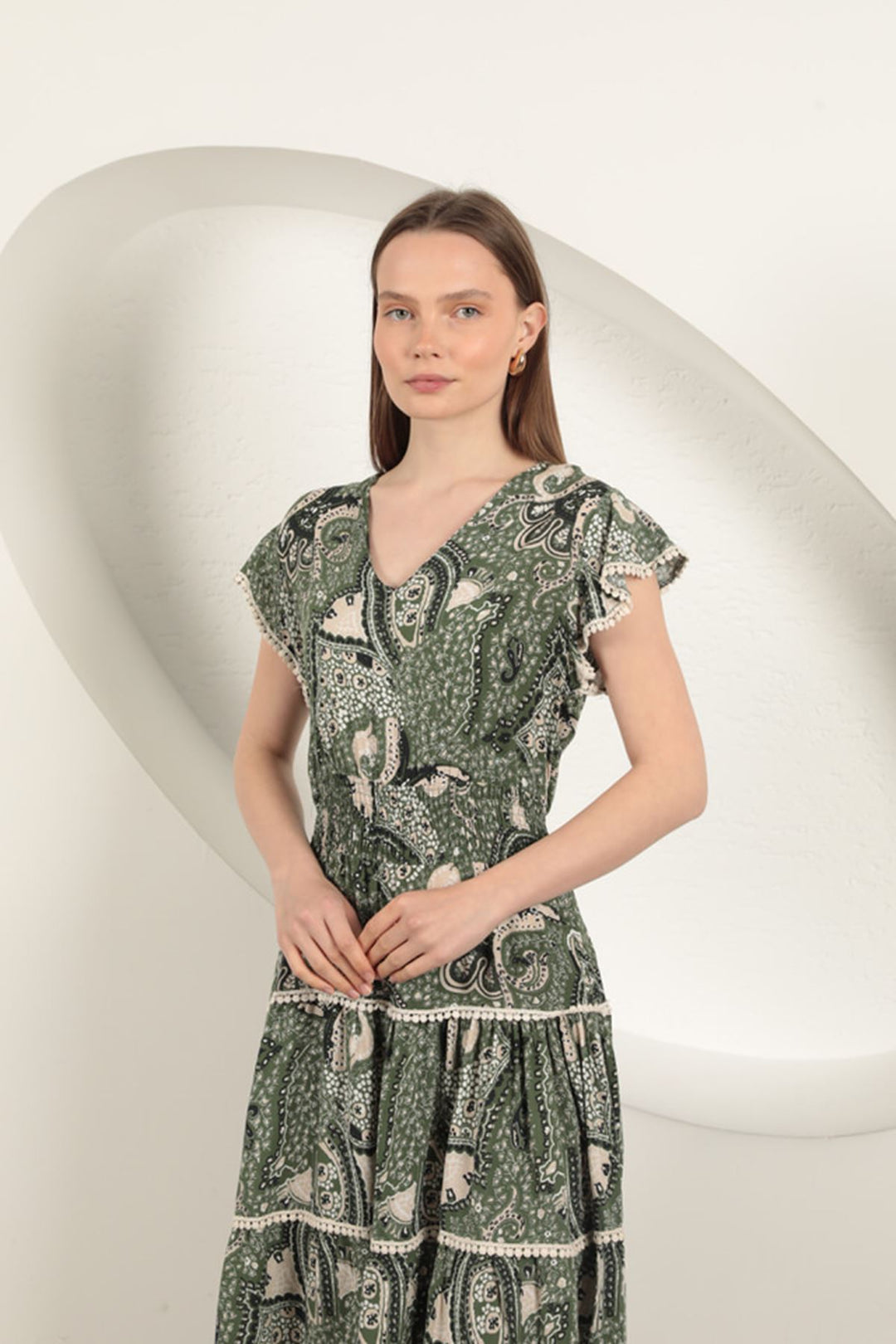 KKT Viscose Floral Patterned Dress-Green - Swindon