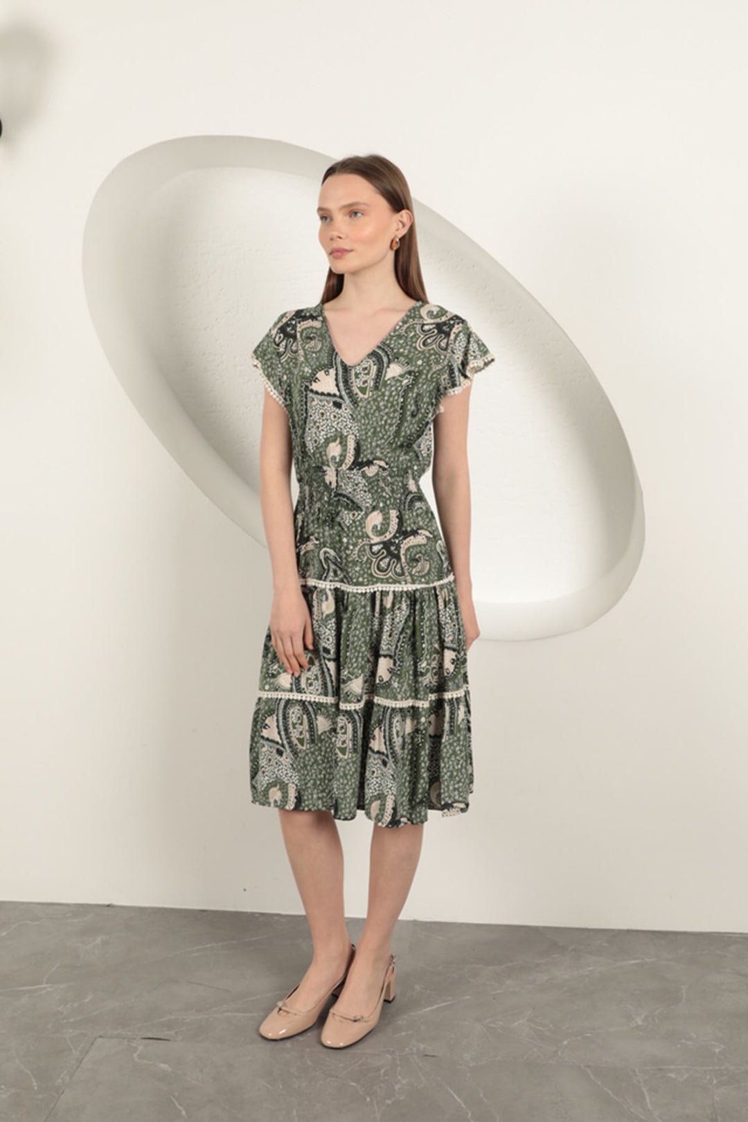 KKT Viscose Floral Patterned Dress-Green - Swindon