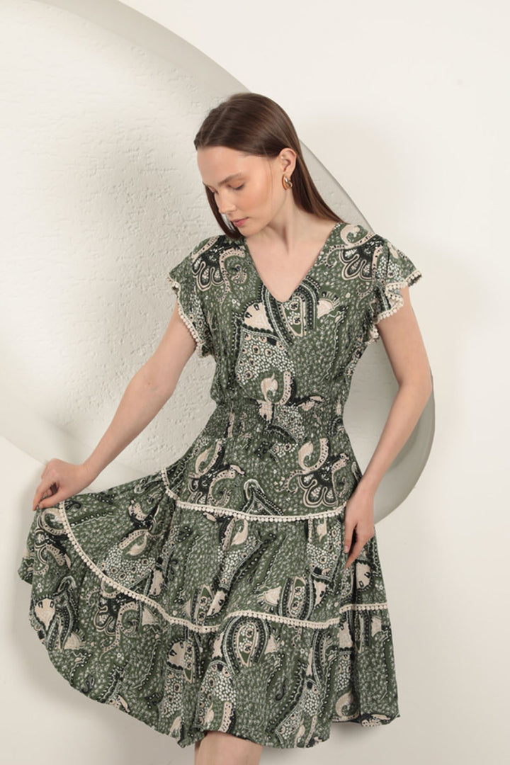 KKT Viscose Floral Patterned Dress-Green - Swindon