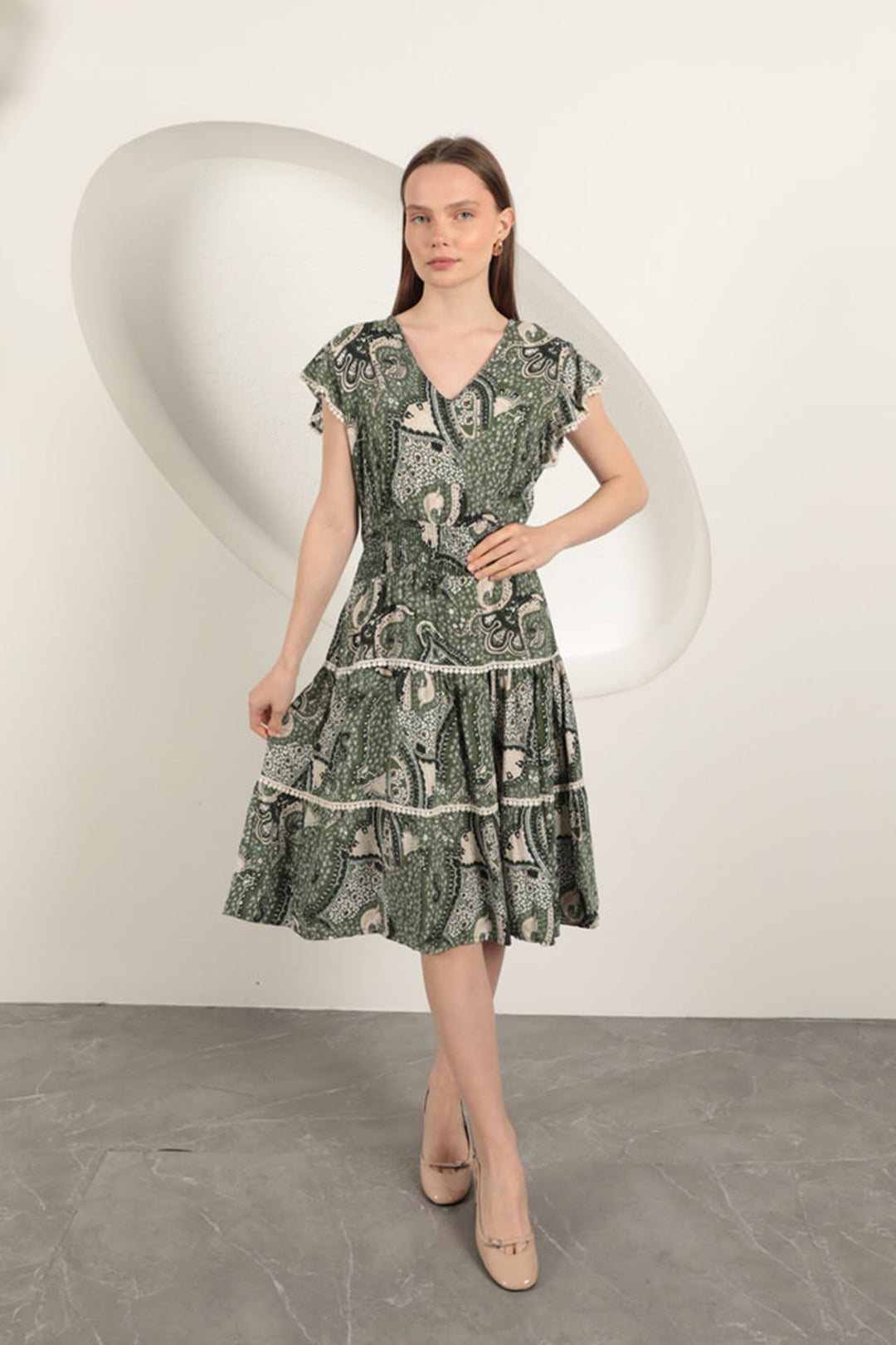 KKT Viscose Floral Patterned Dress-Green - Swindon