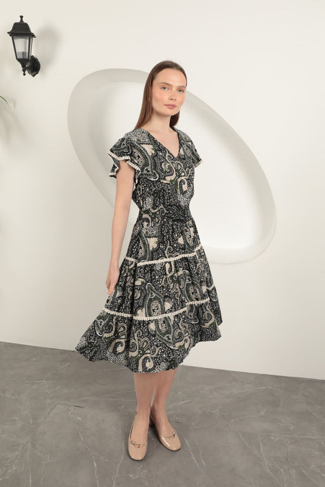 KKT Viscose Ethnic Patterned Dress-Black - Chingford