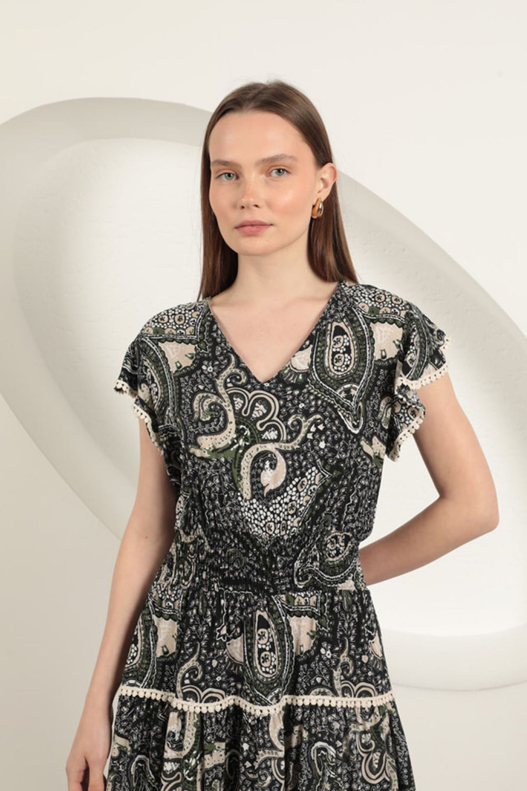 KKT Viscose Ethnic Patterned Dress-Black - Chingford