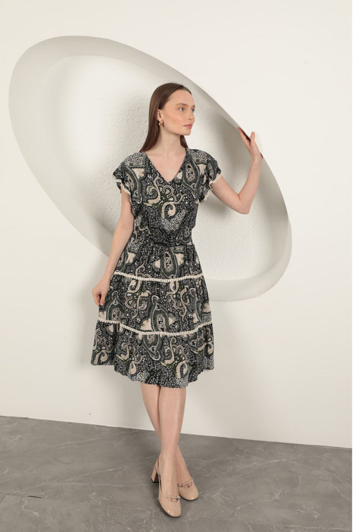 KKT Viscose Ethnic Patterned Dress-Black - Chingford