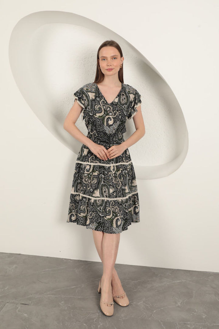 KKT Viscose Ethnic Patterned Dress-Black - Chingford
