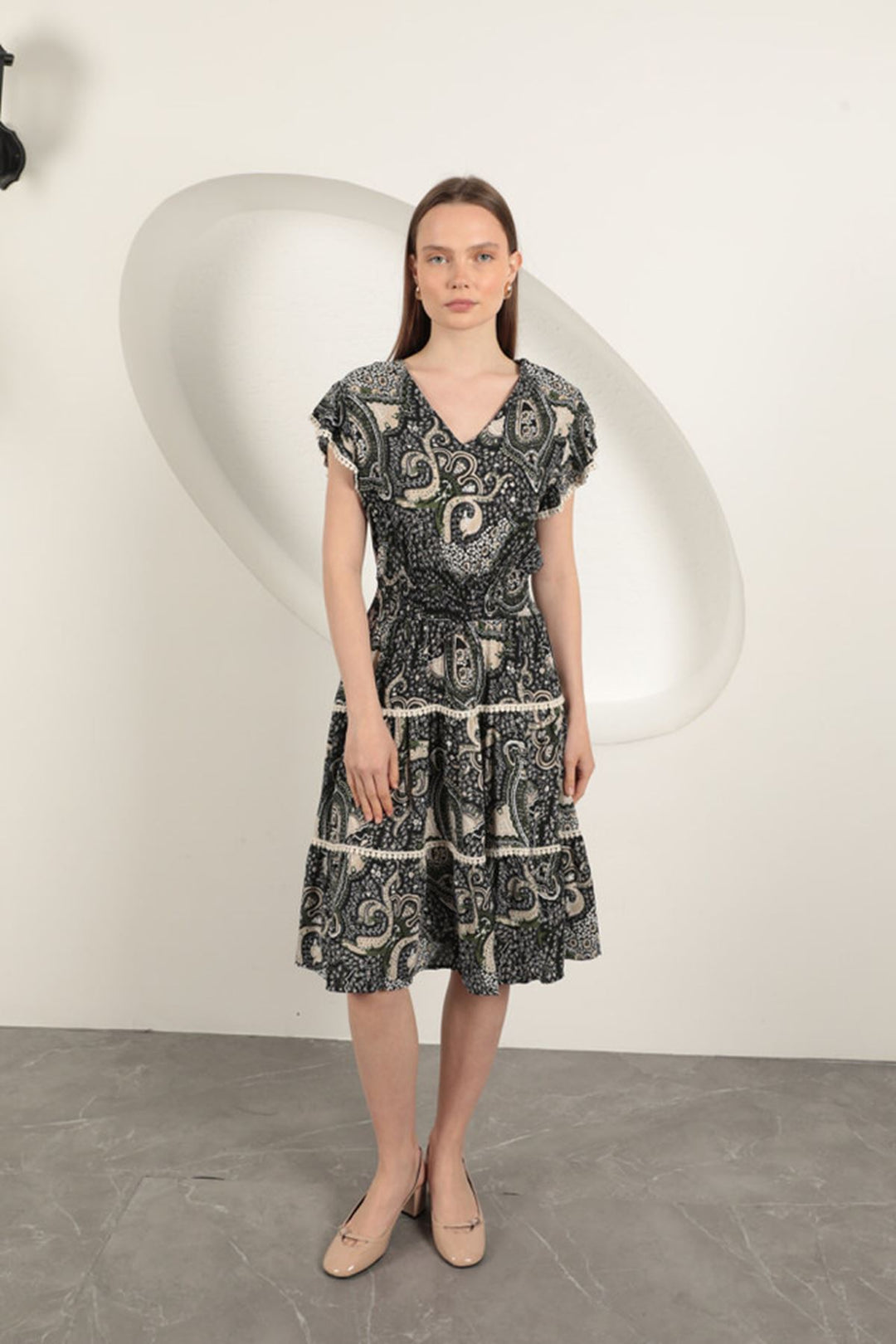 KKT Viscose Ethnic Patterned Dress-Black - Chingford